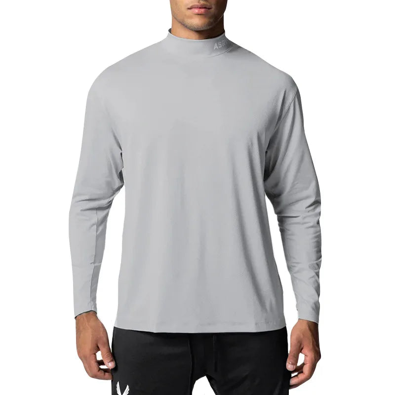 Gym Men's Display Pectoral Muscle Fitness Sweatshirt Workout Turtleneck Long Sleeve T-shirt Training Tops Regular Casual Tees