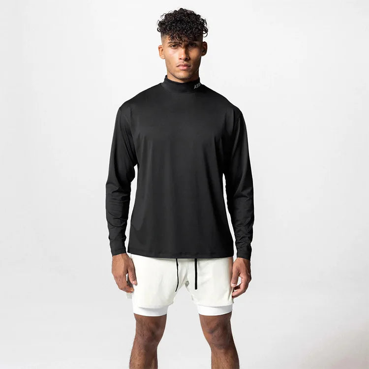 Gym Men's Display Pectoral Muscle Fitness Sweatshirt Workout Turtleneck Long Sleeve T-shirt Training Tops Regular Casual Tees