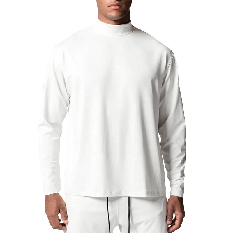Gym Men's Display Pectoral Muscle Fitness Sweatshirt Workout Turtleneck Long Sleeve T-shirt Training Tops Regular Casual Tees