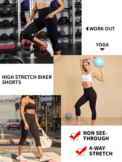 High Waisted capri pants For Women With Pockets Tummy Control No See Through Workout Running Yoga Athletic Push Up Gym Leggings