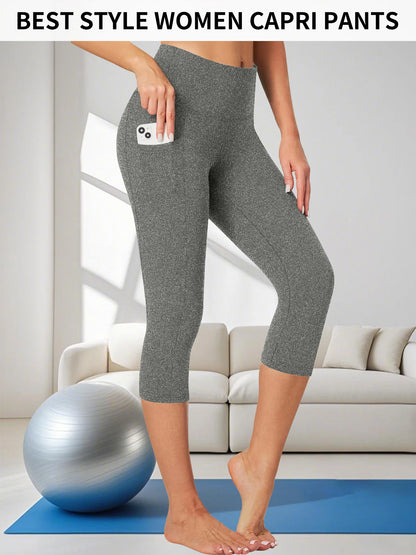 High Waisted capri pants For Women With Pockets Tummy Control No See Through Workout Running Yoga Athletic Push Up Gym Leggings