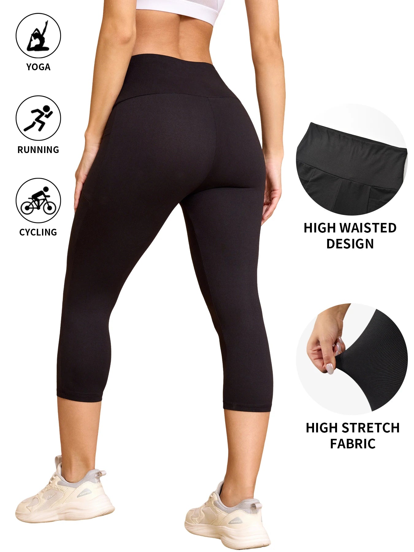 High Waisted capri pants For Women With Pockets Tummy Control No See Through Workout Running Yoga Athletic Push Up Gym Leggings