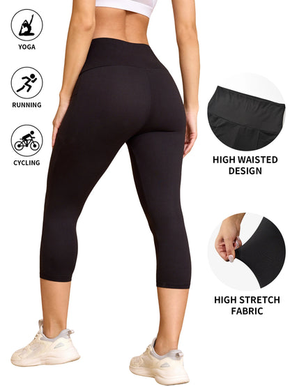 High Waisted capri pants For Women With Pockets Tummy Control No See Through Workout Running Yoga Athletic Push Up Gym Leggings