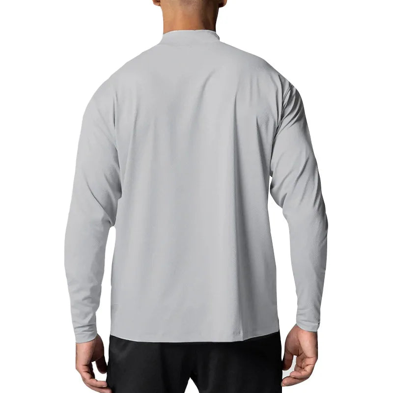 Gym Men's Display Pectoral Muscle Fitness Sweatshirt Workout Turtleneck Long Sleeve T-shirt Training Tops Regular Casual Tees