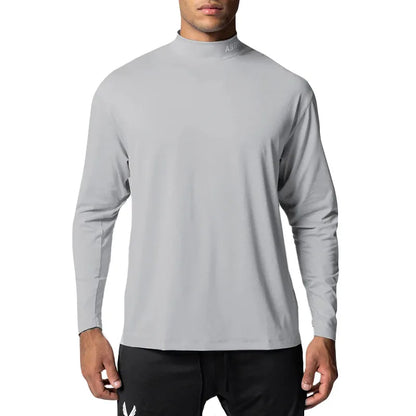 Gym Men's Display Pectoral Muscle Fitness Sweatshirt Workout Turtleneck Long Sleeve T-shirt Training Tops Regular Casual Tees