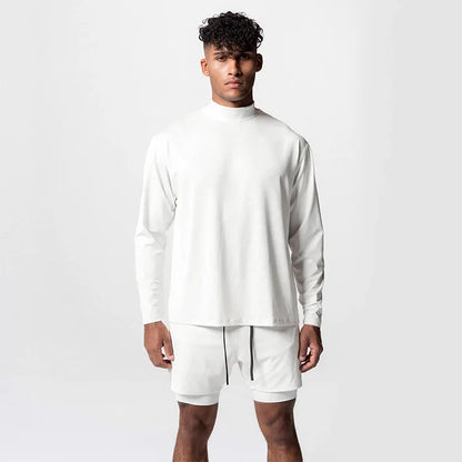 Gym Men's Display Pectoral Muscle Fitness Sweatshirt Workout Turtleneck Long Sleeve T-shirt Training Tops Regular Casual Tees