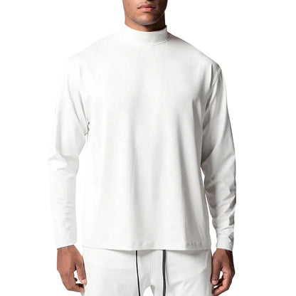 Gym Men's Display Pectoral Muscle Fitness Sweatshirt Workout Turtleneck Long Sleeve T-shirt Training Tops Regular Casual Tees