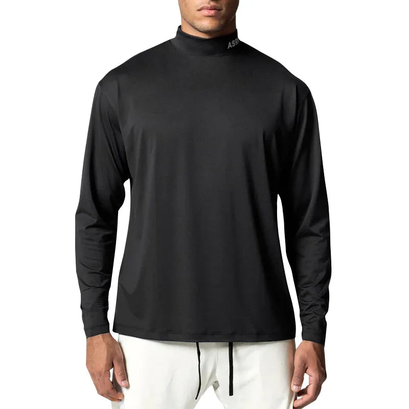Gym Men's Display Pectoral Muscle Fitness Sweatshirt Workout Turtleneck Long Sleeve T-shirt Training Tops Regular Casual Tees
