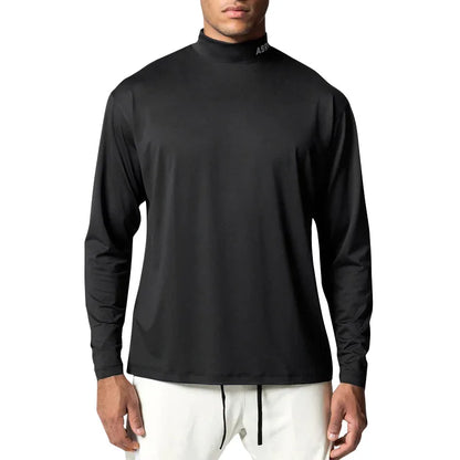 Gym Men's Display Pectoral Muscle Fitness Sweatshirt Workout Turtleneck Long Sleeve T-shirt Training Tops Regular Casual Tees