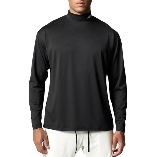 Gym Men's Display Pectoral Muscle Fitness Sweatshirt Workout Turtleneck Long Sleeve T-shirt Training Tops Regular Casual Tees
