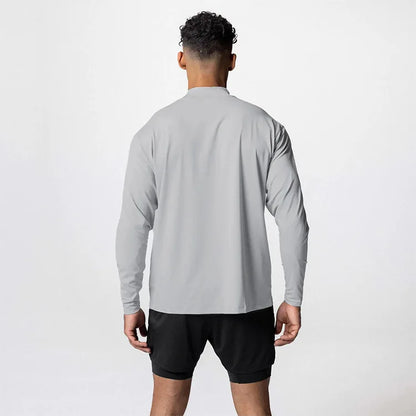 Gym Men's Display Pectoral Muscle Fitness Sweatshirt Workout Turtleneck Long Sleeve T-shirt Training Tops Regular Casual Tees